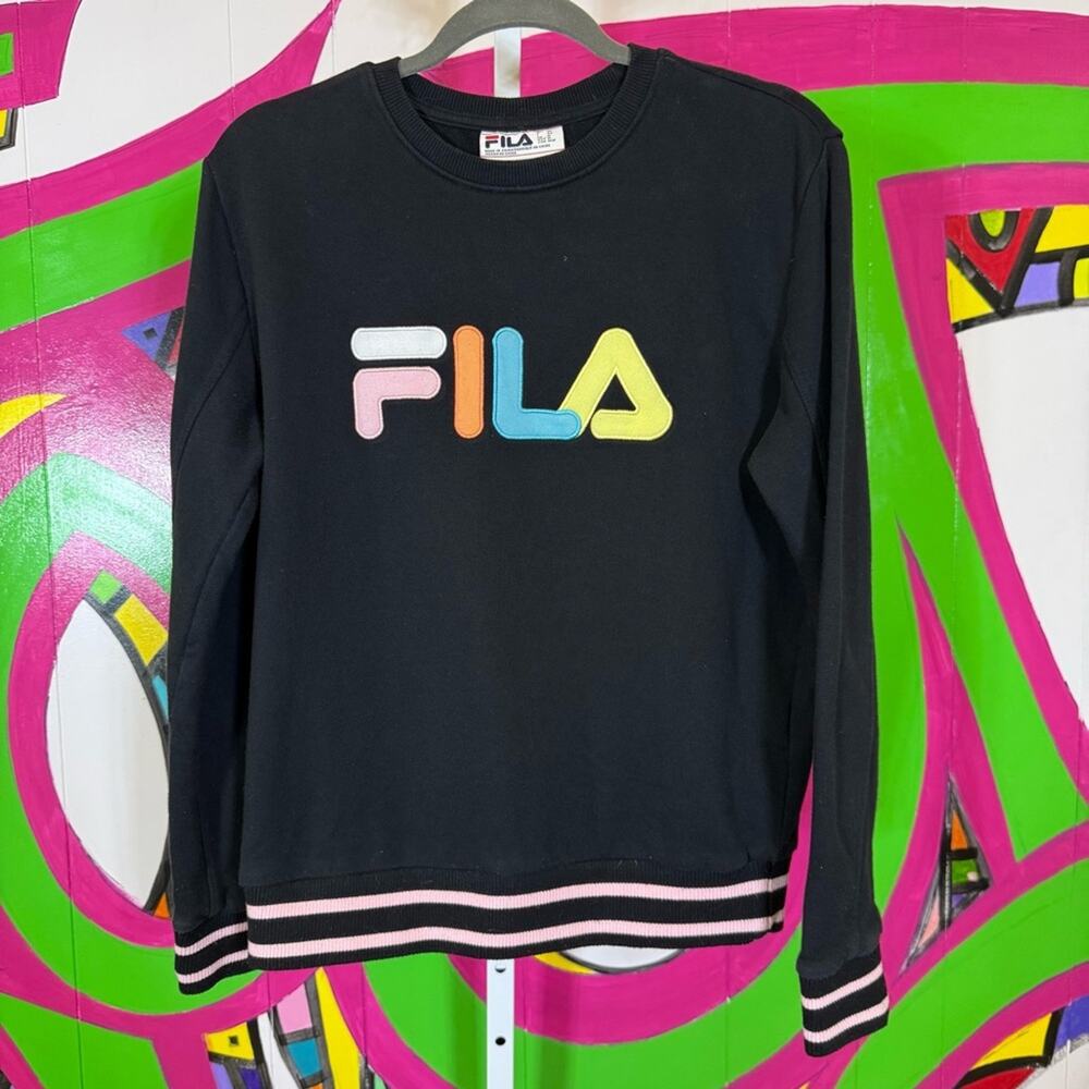 Fila Black Sweatshirt with Colorful Logo. Size Medium. Excellent condition!